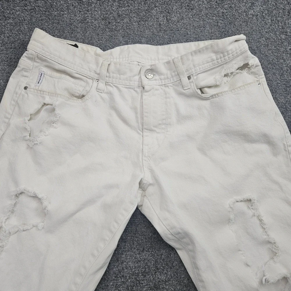 Armani Exchange Slim Fit Jeans Mens 34R Off White Distressed‎ Ripped Streetwear